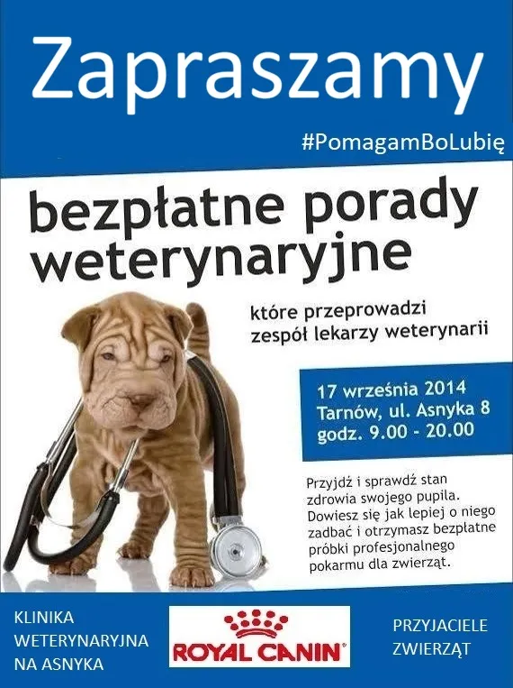 Plakat akcji bezpłatnych porad weterynaryjnych